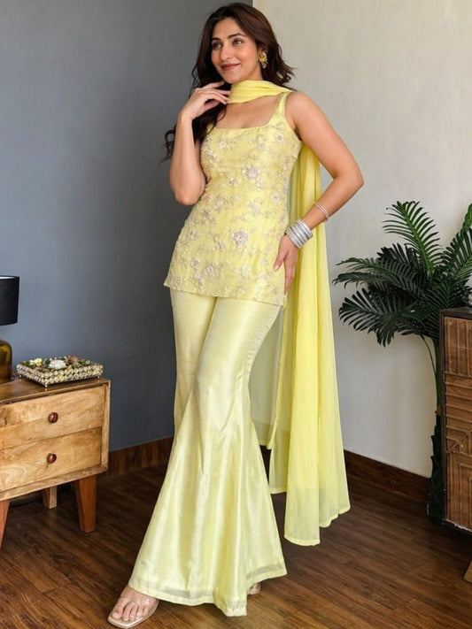 Ruhi Embroidered Kurta Palazzo Dupatta Set