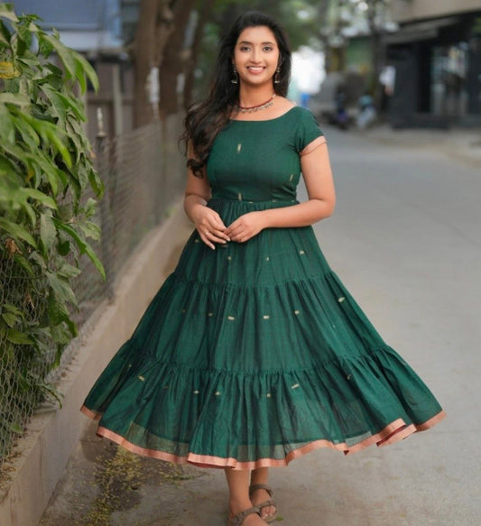 Green Layered Anarkali Maxi Dress