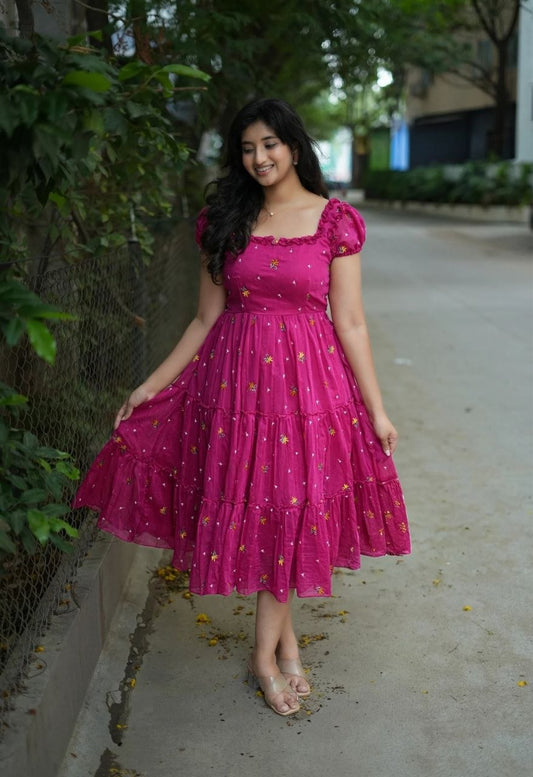Pink Floral Embroidered Maxi Dress