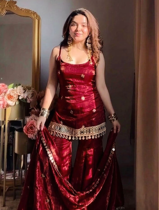 Reshma Fendy Silk Kurta Palazzo Dupatta Set