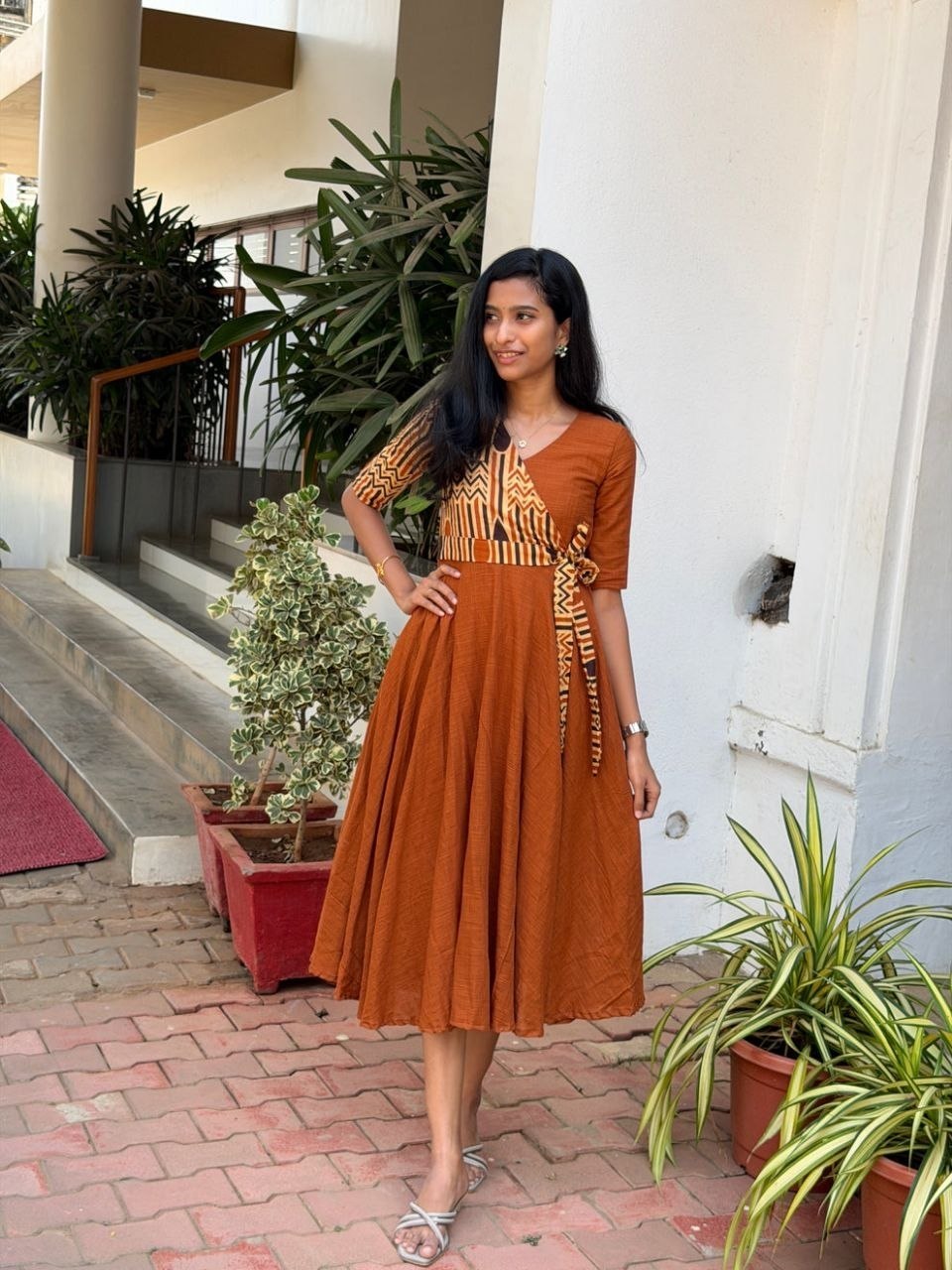 Indira Rust Floral Printed Dress