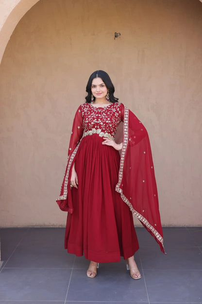 Embroidered Faux Blooming Gown with Dupatta Set