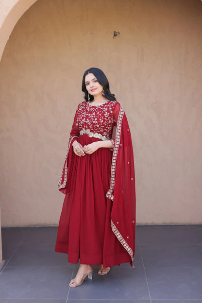 Embroidered Faux Blooming Gown with Dupatta Set
