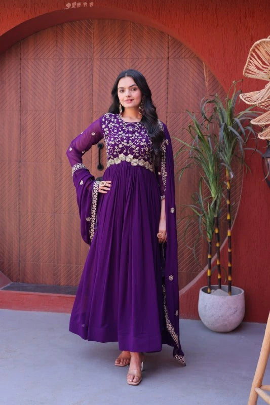 Embroidered Faux Blooming Gown with Dupatta Set