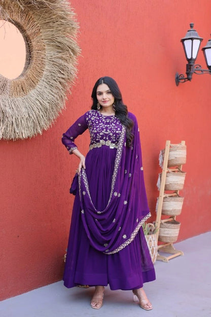 Embroidered Faux Blooming Gown with Dupatta Set
