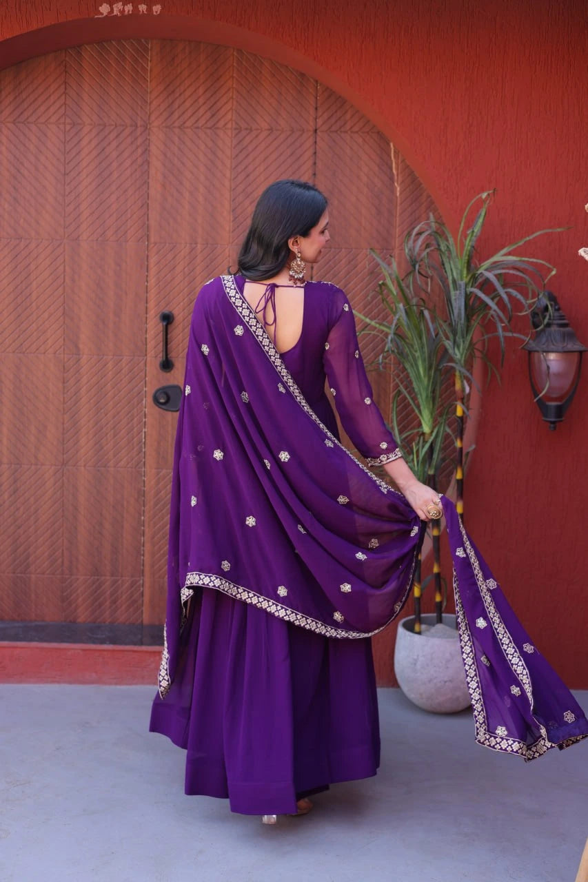 Embroidered Faux Blooming Gown with Dupatta Set