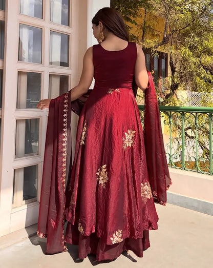 Mahi  Mulberry Designer Anarkali Palazzo Set