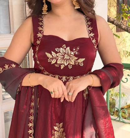 Mahi  Mulberry Designer Anarkali Palazzo Set