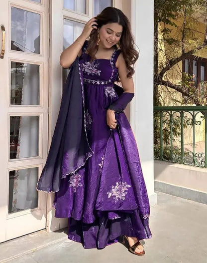 Mahi  Mulberry Designer Anarkali Palazzo Set