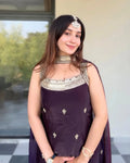 Wine Fendy Kurta Palazzo Dupatta Set