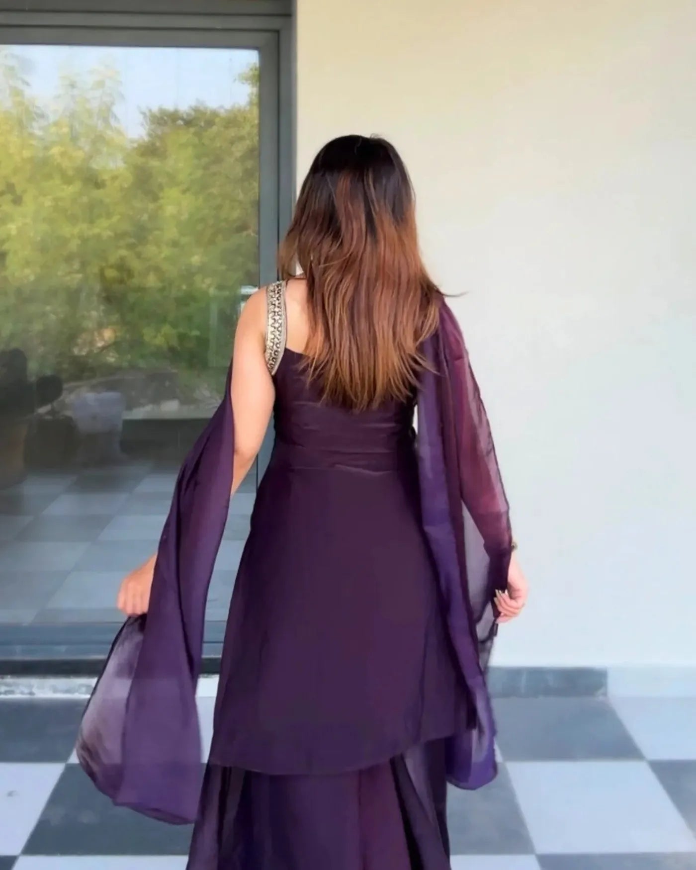 Wine Fendy Kurta Palazzo Dupatta Set