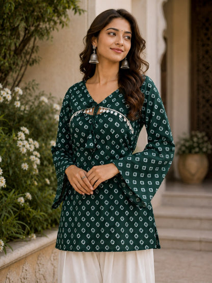 Bandhej Printed Cotton Kurti Set