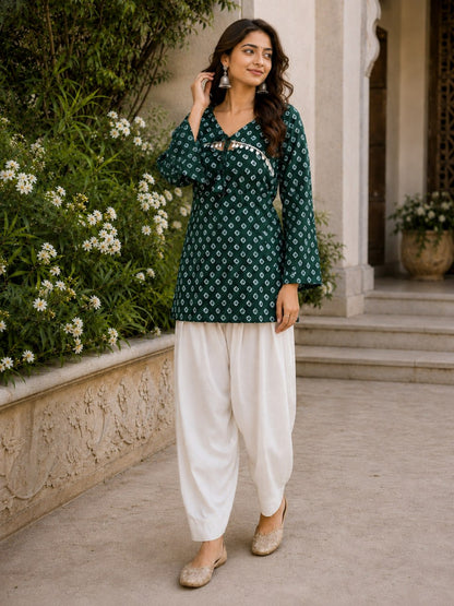 Bandhej Printed Cotton Kurti Set