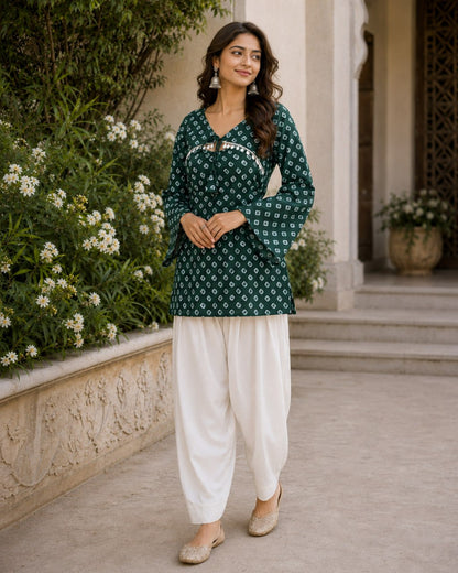 Bandhej Printed Cotton Kurti Set