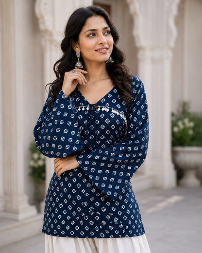 Bandhej Printed Cotton Kurti Set