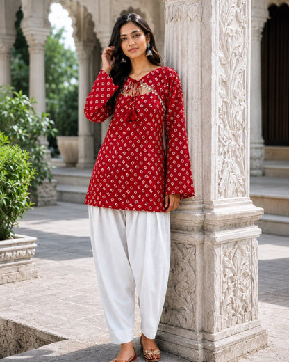 Bandhej Printed Cotton Kurti Set