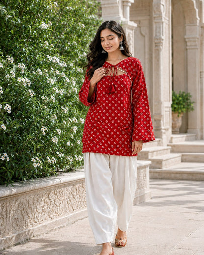 Bandhej Printed Cotton Kurti Set