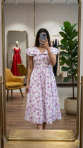 Lyra Lavender Muse Floral Cotton Midi Dress,