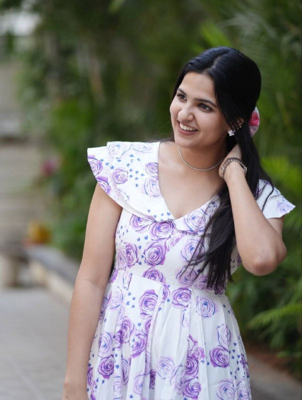 Lyra Lavender Muse Floral Cotton Midi Dress,