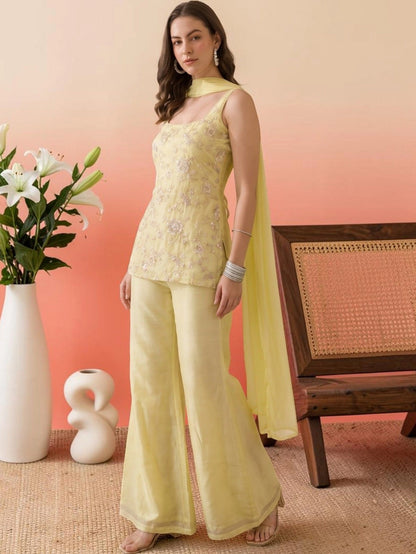 Ruhi Embroidered Kurta Palazzo Dupatta Set