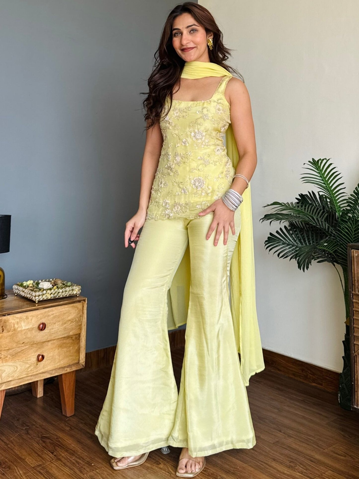 Ruhi Embroidered Kurta Palazzo Dupatta Set