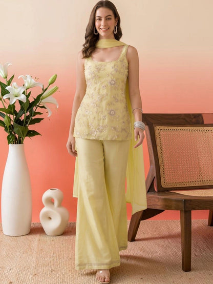 Ruhi Embroidered Kurta Palazzo Dupatta Set