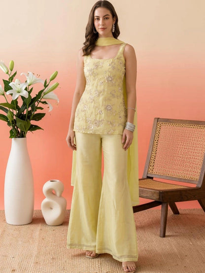 Ruhi Embroidered Kurta Palazzo Dupatta Set