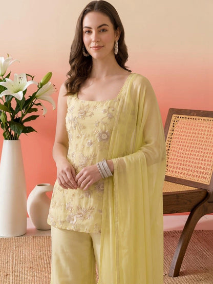 Ruhi Embroidered Kurta Palazzo Dupatta Set