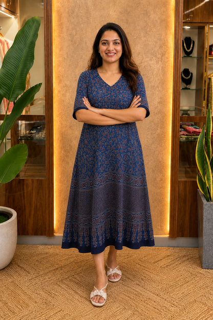 Ayushi Ajrakh Print Modal Silk Dress With Pocket