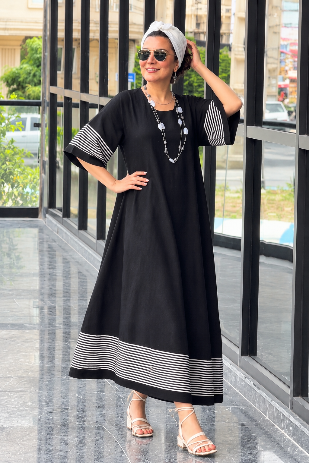 Suhani Black & White Striped Maxi Dress