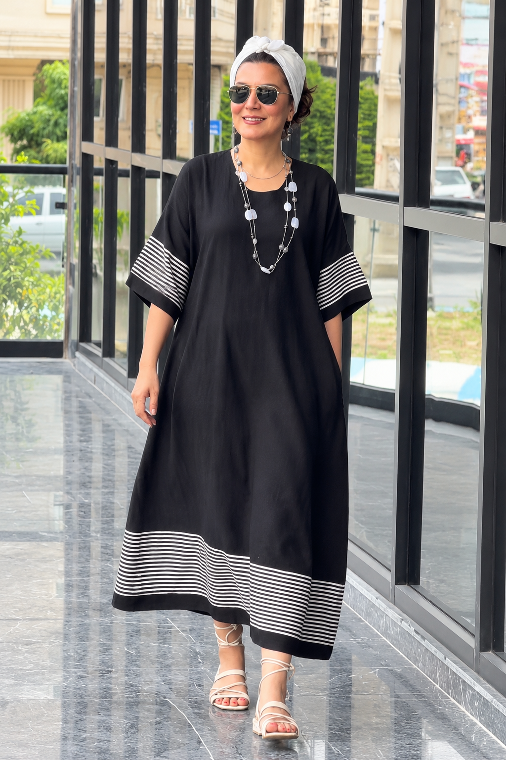 Suhani Black & White Striped Maxi Dress