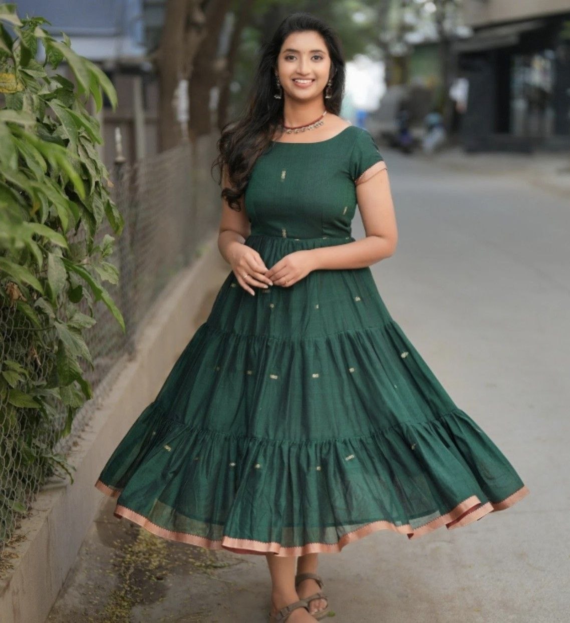 Green Layered Anarkali Maxi Dress