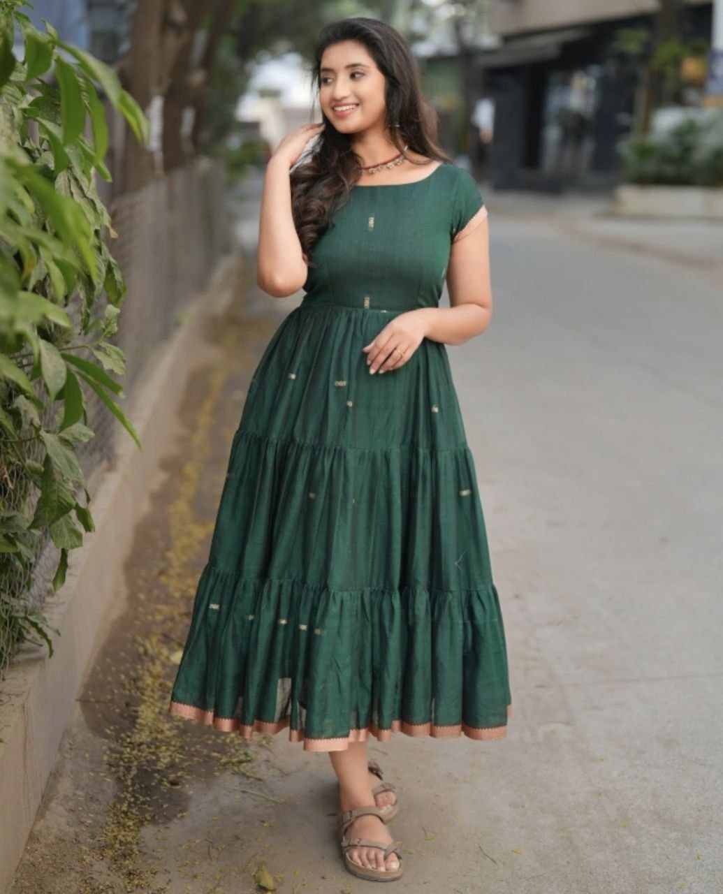 Green Layered Anarkali Maxi Dress