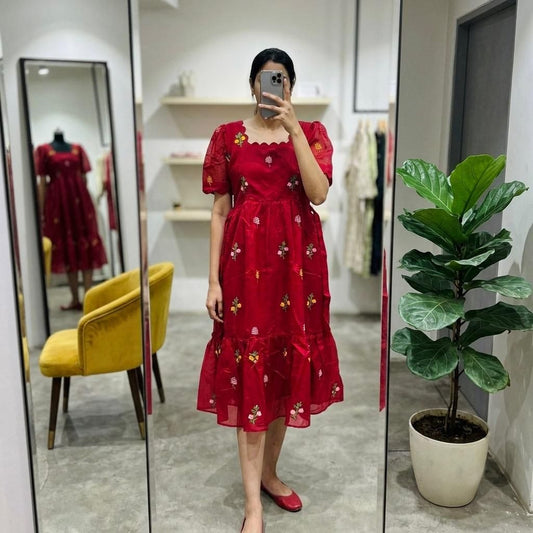 Teena Red Embroidered Maxi Dress