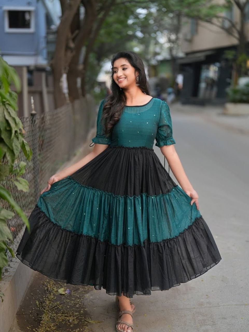 Yashvi Dual Color Magic Tiered Maxi Dress