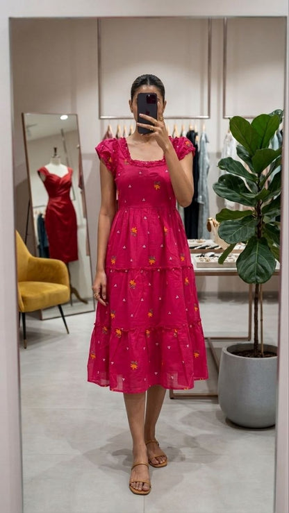 Pink Floral Embroidered Maxi Dress