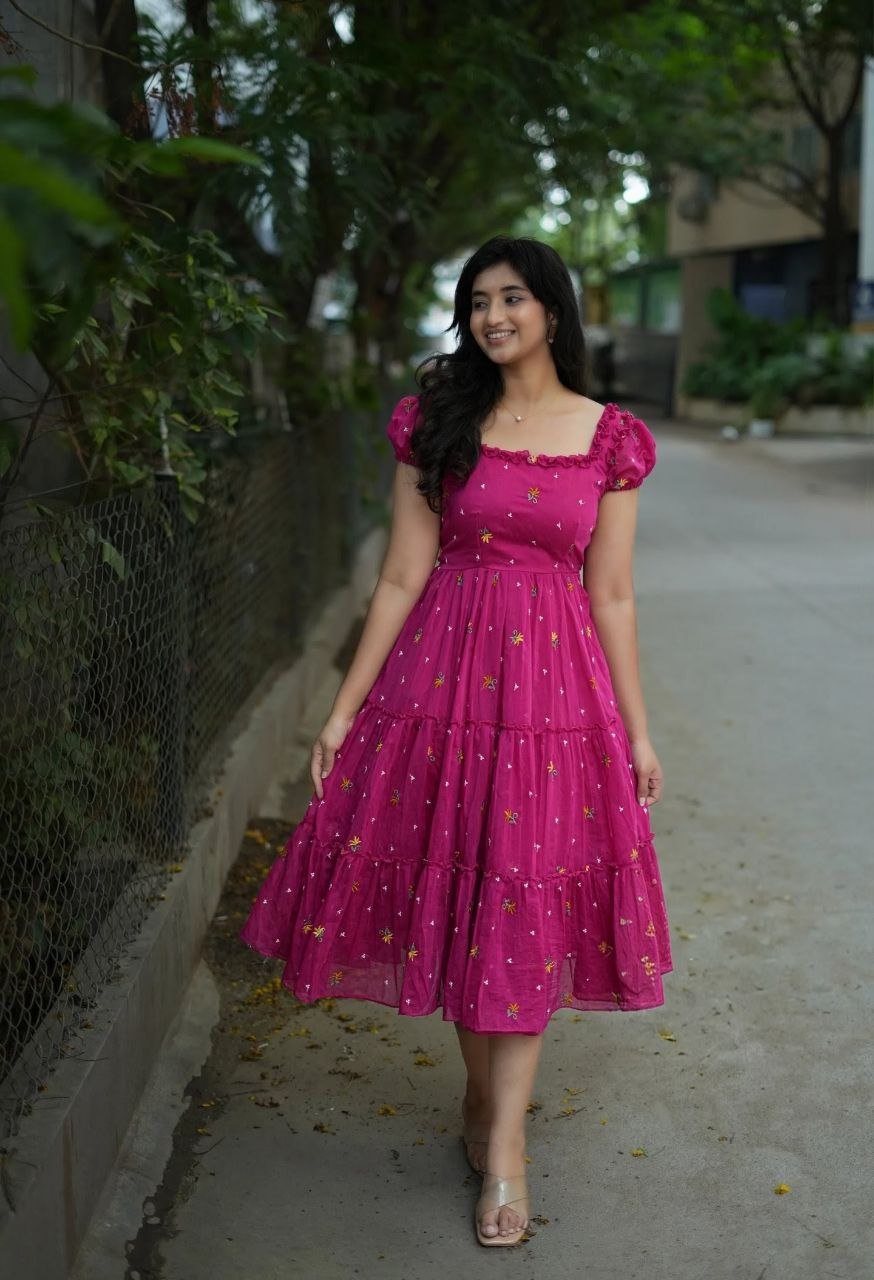 Pink Floral Embroidered Maxi Dress