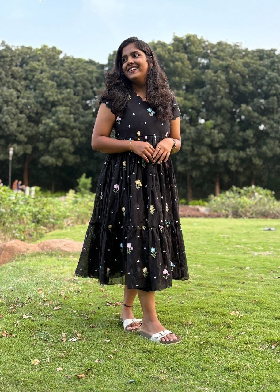 Black Daisy Embroidered Frock Dress