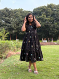 Black Daisy Embroidered Frock Dress
