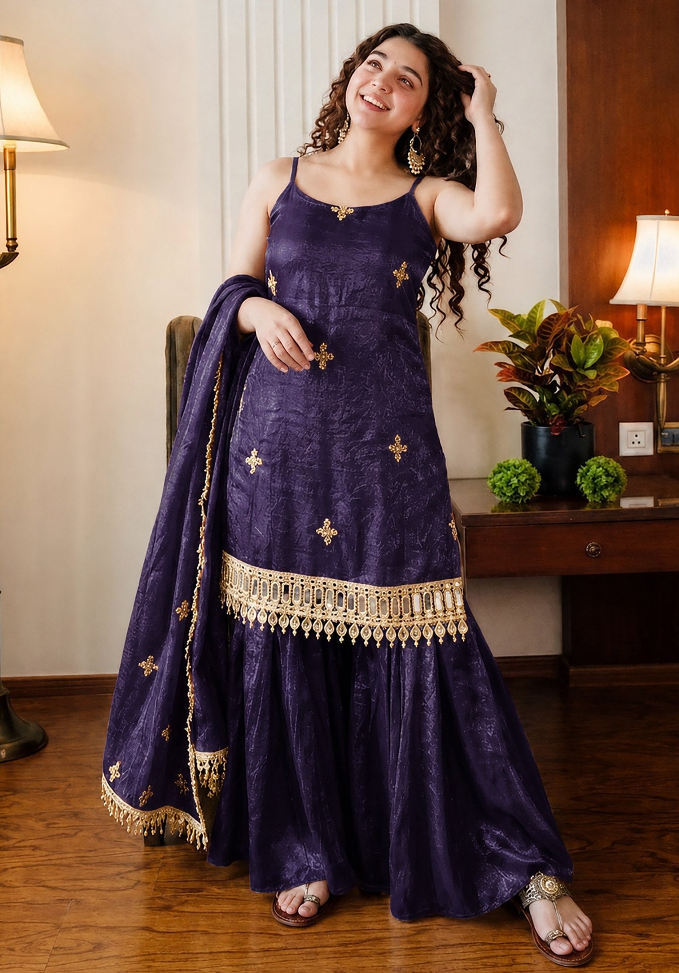 Reshma Fendy Silk Kurta Palazzo Dupatta Set