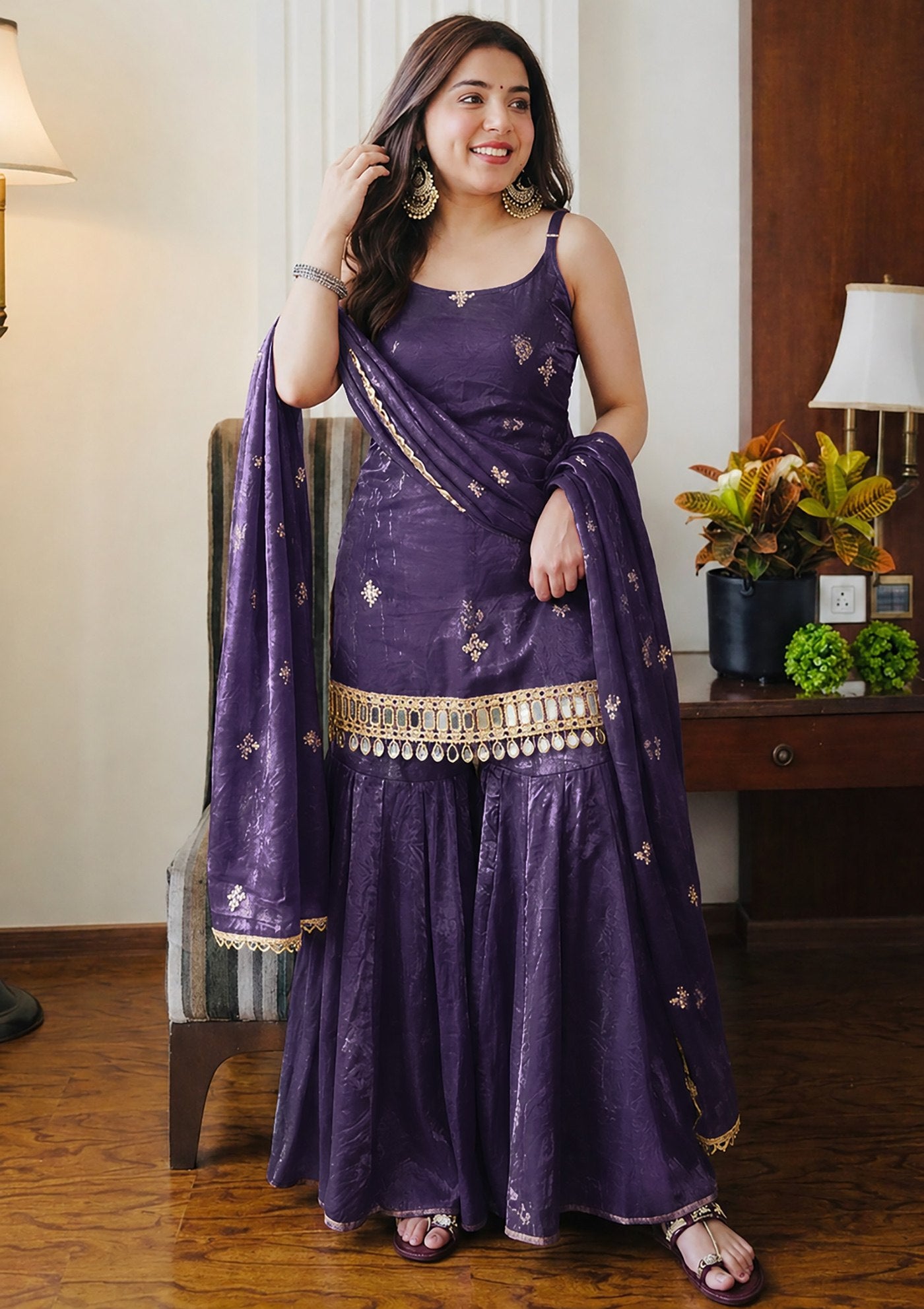 Reshma Fendy Silk Kurta Palazzo Dupatta Set