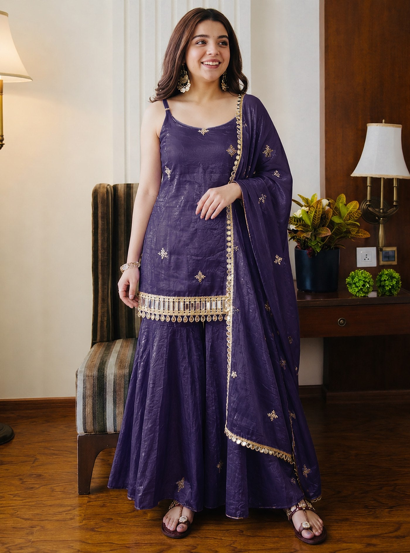 Reshma Fendy Silk Kurta Palazzo Dupatta Set