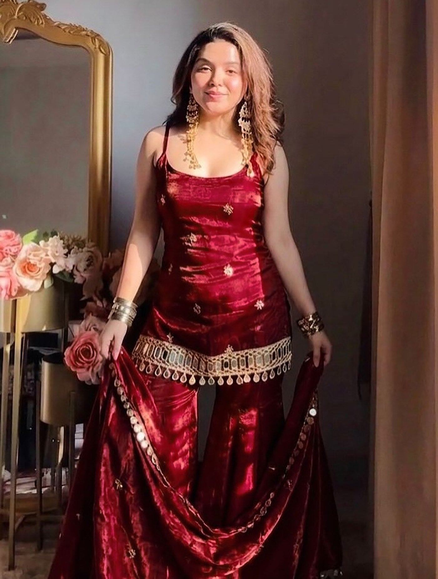 Reshma Fendy Silk Kurta Palazzo Dupatta Set