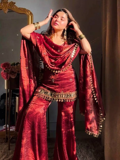 Reshma Fendy Silk Kurta Palazzo Dupatta Set