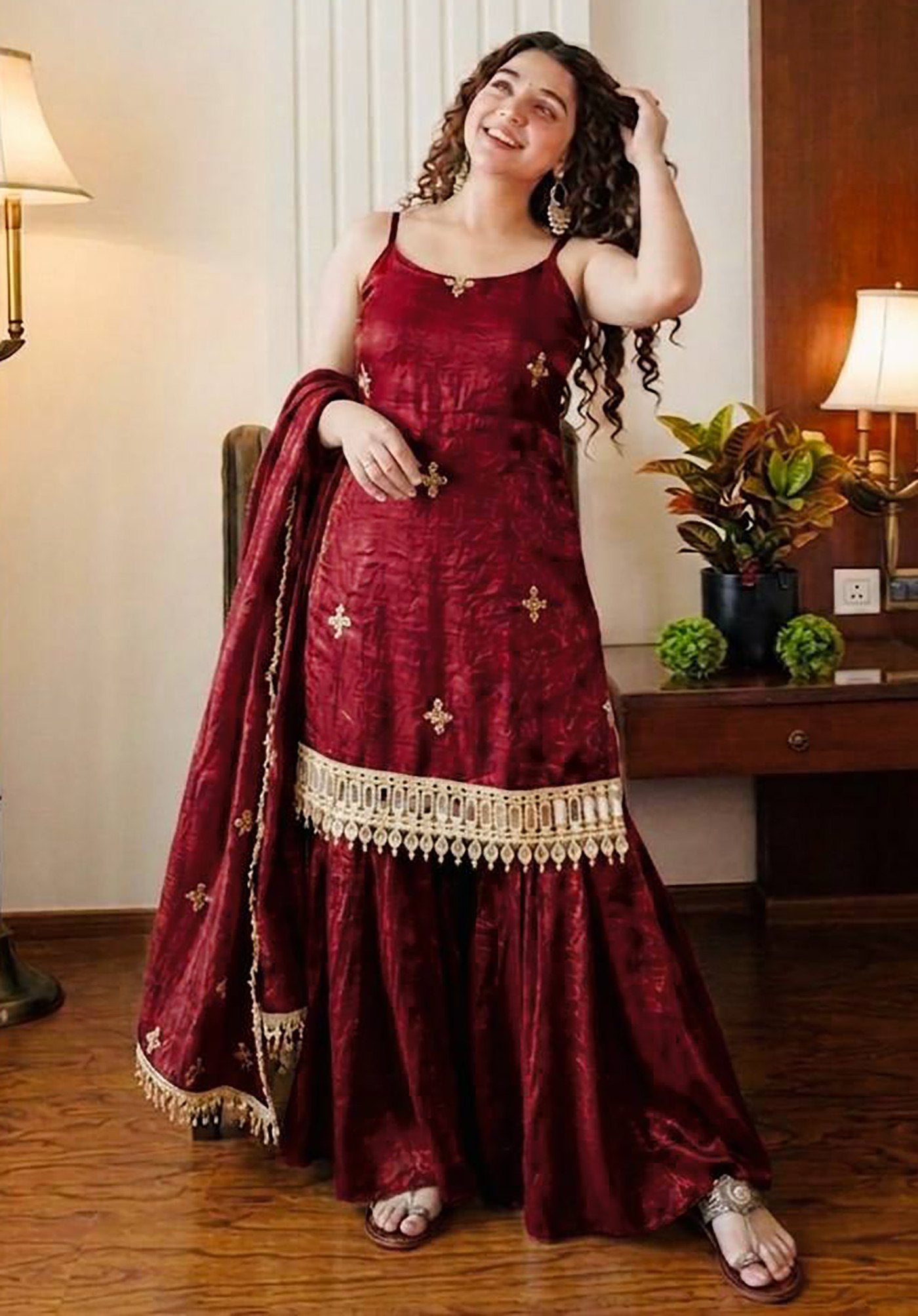 Reshma Fendy Silk Kurta Palazzo Dupatta Set