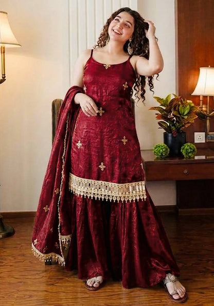 Reshma Fendy Silk Kurta Palazzo Dupatta Set