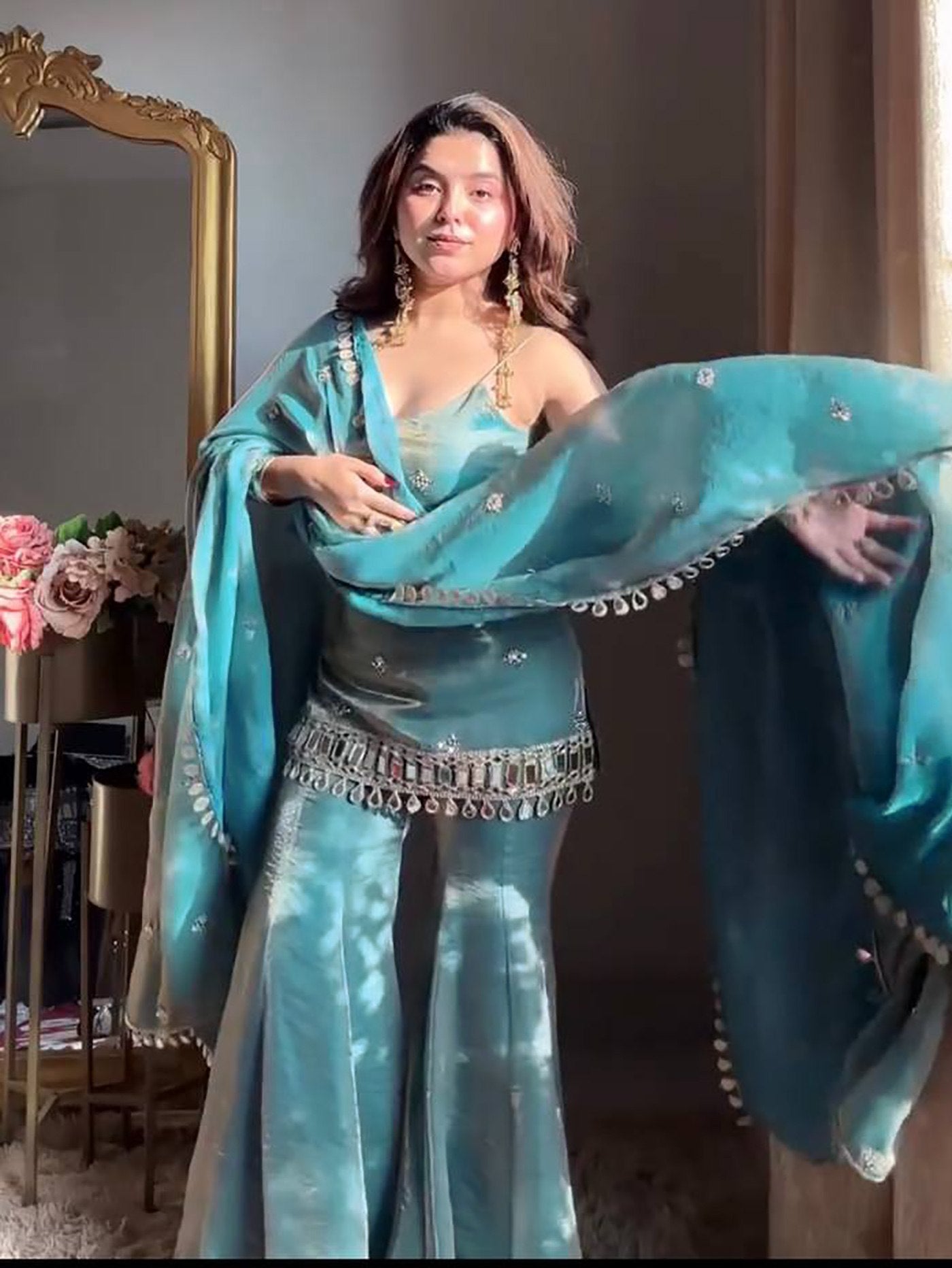 Reshma Fendy Silk Kurta Palazzo Dupatta Set