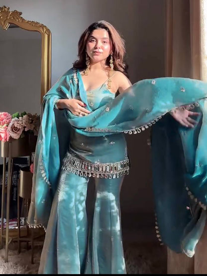Reshma Fendy Silk Kurta Palazzo Dupatta Set