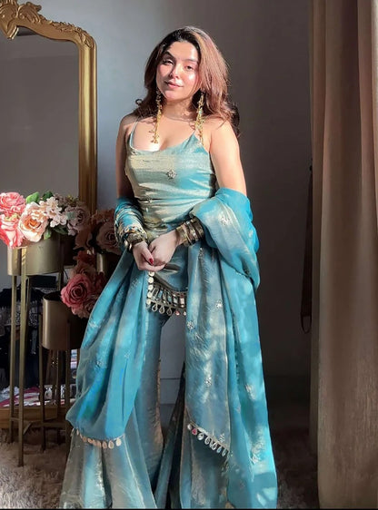 Reshma Fendy Silk Kurta Palazzo Dupatta Set