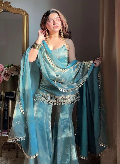Reshma Fendy Silk Kurta Palazzo Dupatta Set